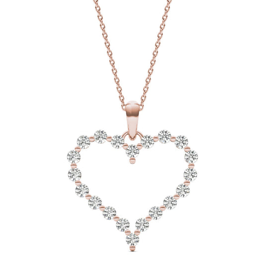 1 CTW Round Caydia Lab Grown Diamond Heart Necklace 14K Rose Gold