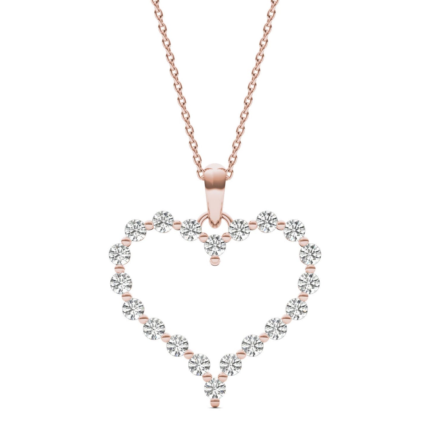 1 CTW Round Caydia Lab Grown Diamond Heart Necklace 18K Rose Gold Stone Color F
