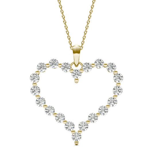 2 CTW Round Caydia Lab Grown Diamond Heart Necklace 18K Yellow Gold Stone Color F