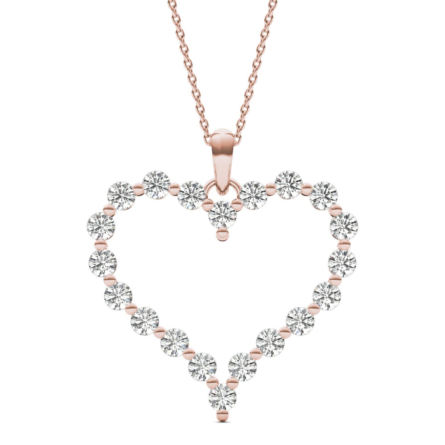 2 CTW Round Caydia Lab Grown Diamond Heart Necklace 18K Rose Gold Stone Color F