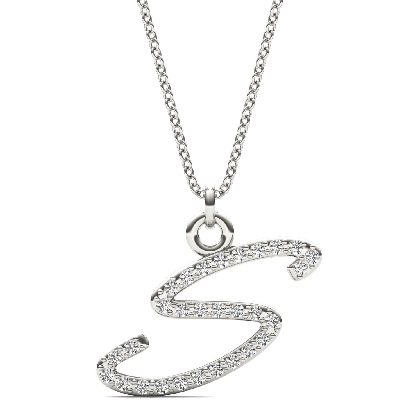 Caydia Lab Grown Diamond Personalized Initial Necklace 14K White Gold
