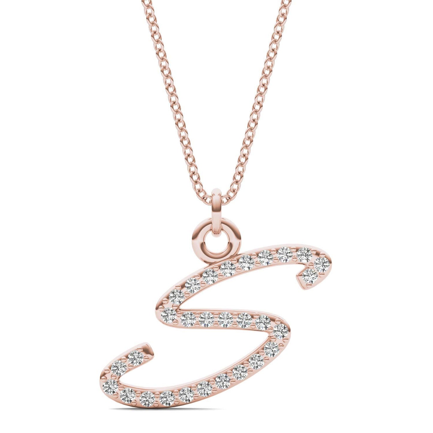 Caydia Lab Grown Diamond Personalized Initial Necklace 14K Rose Gold