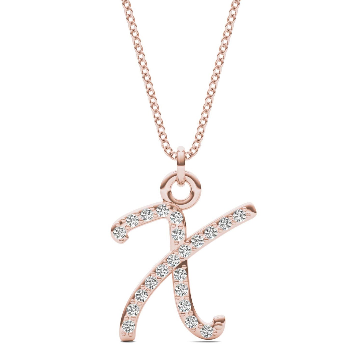 Caydia Lab Grown Diamond Personalized Initial Necklace 14K Rose Gold