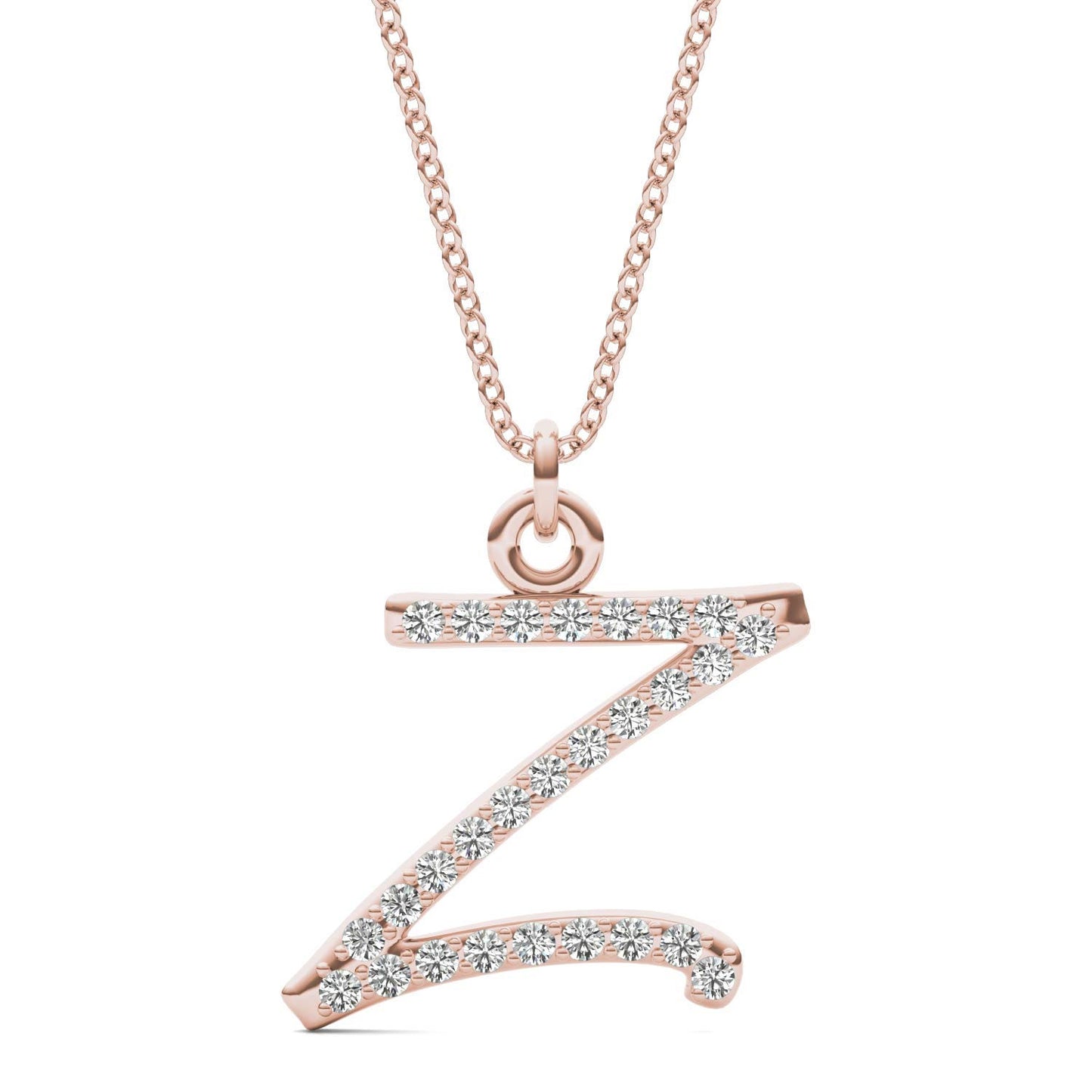 Caydia Lab Grown Diamond Personalized Initial Necklace 14K Rose Gold