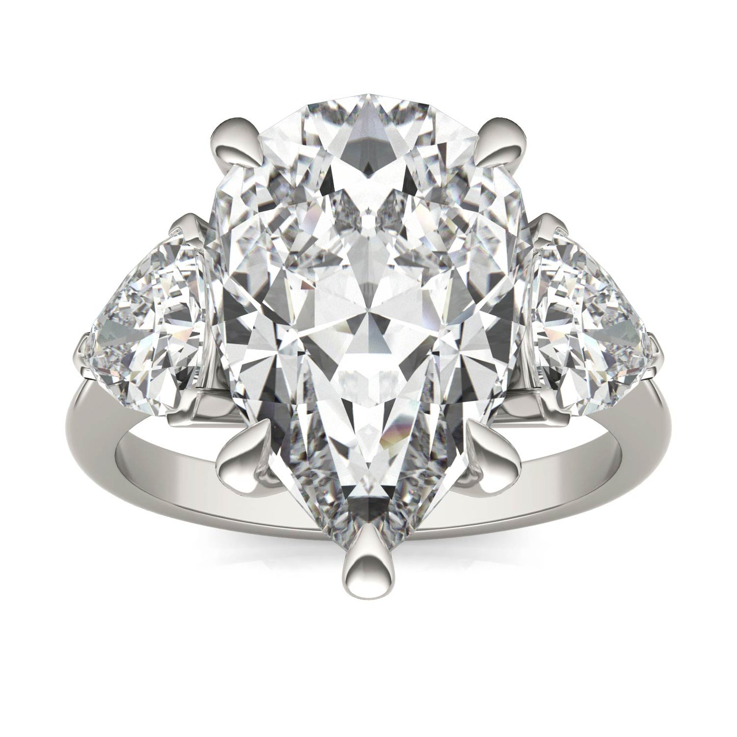8.16 CTW DEW Pear Forever One Moissanite Three Stone Exotic Ring 18K White Gold