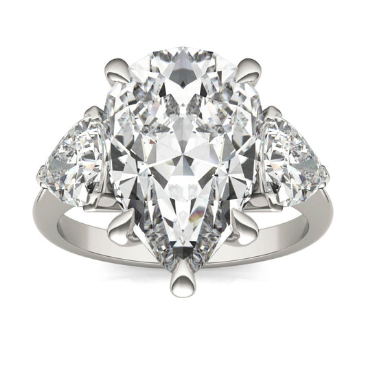 8.16 CTW DEW Pear Forever One Moissanite Three Stone Exotic Ring 18K White Gold