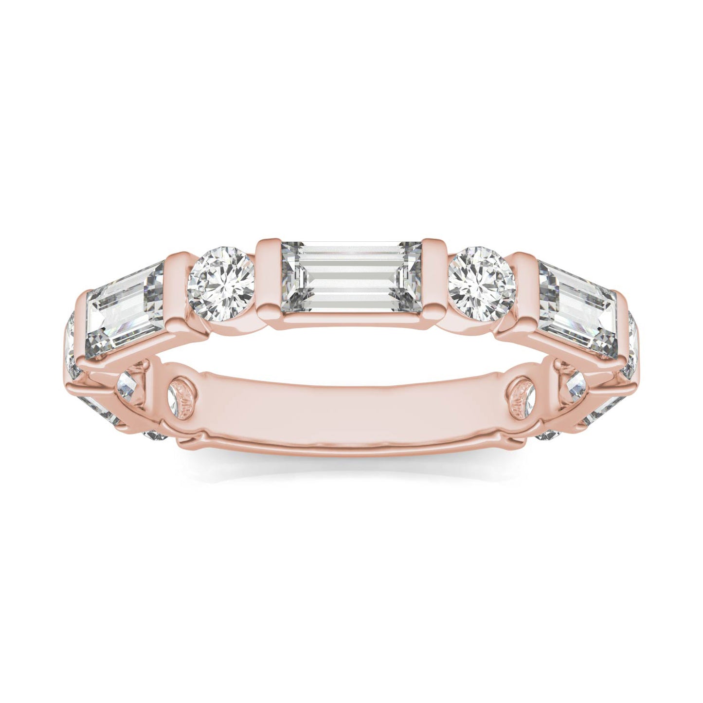 1.62 CTW DEW Straight Baguette Forever One Moissanite Alternating Stackable Band in 14K Rose Gold