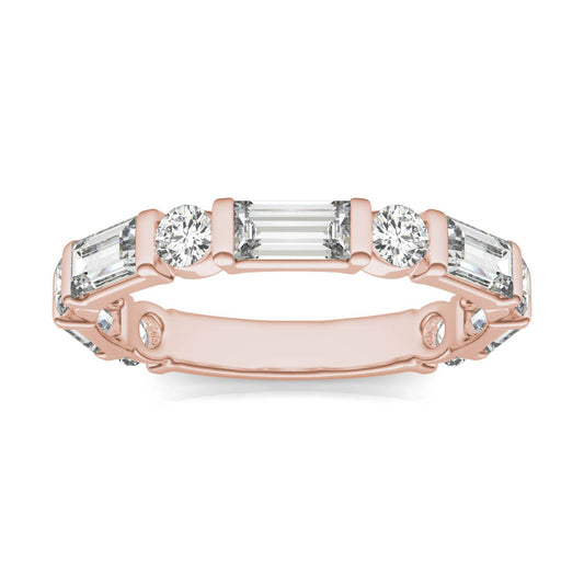 1.62 CTW DEW Straight Baguette Forever One Moissanite Alternating Stackable Band in 14K Rose Gold