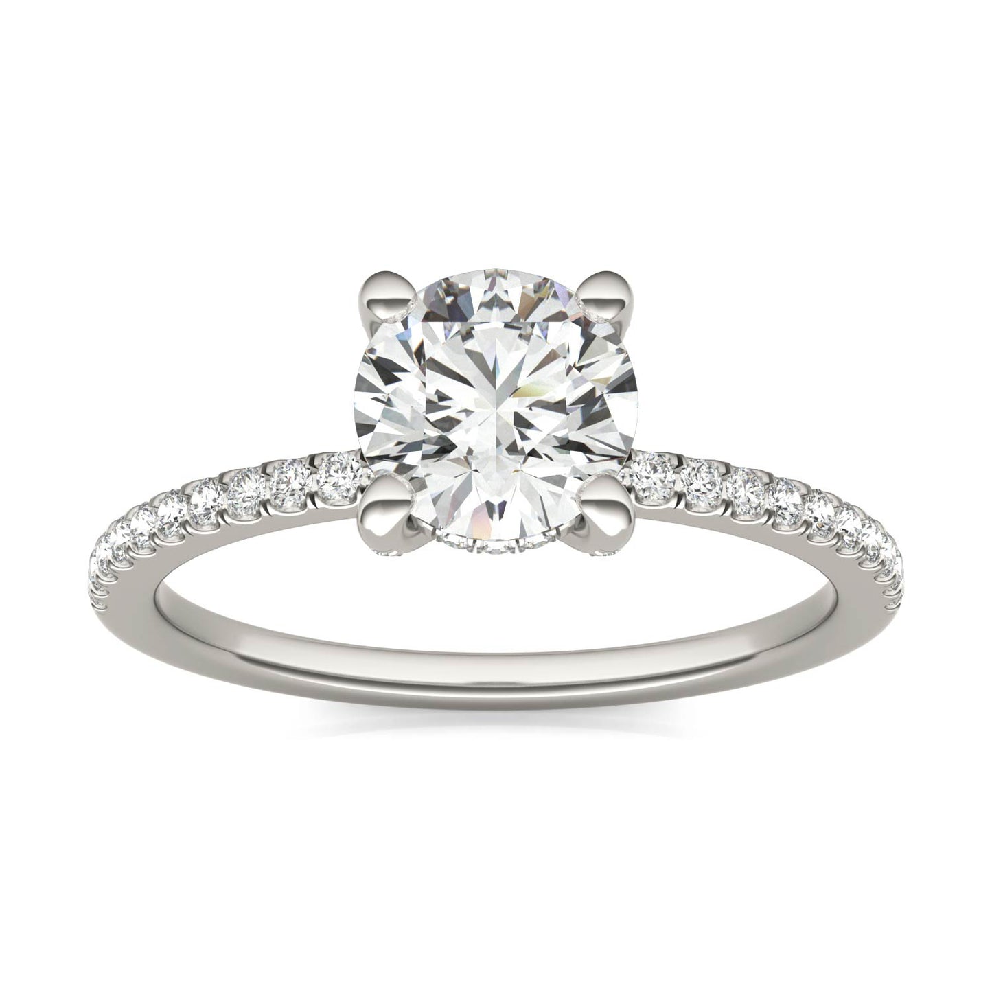 1 1/4 CTW Round Caydia Lab Grown Diamond Solitaire with Hidden Halo Accents Engagement Ring 14K White Gold
