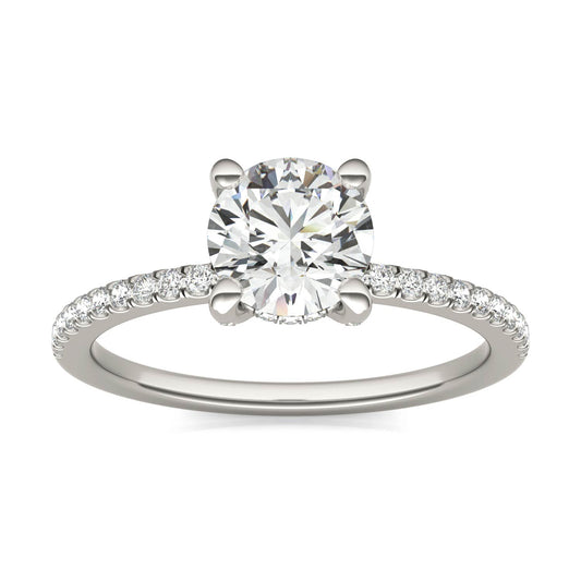 1 1/4 CTW Round Caydia Lab Grown Diamond Solitaire with Hidden Halo Accents Engagement Ring 14K White Gold