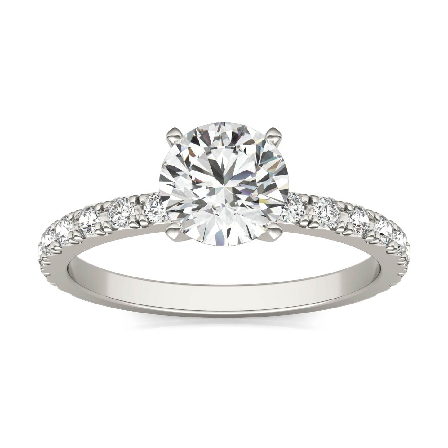 1 1/3 CTW Round Caydia Lab Grown Diamond Solitaire with Side Accents Engagement Ring 14K White Gold