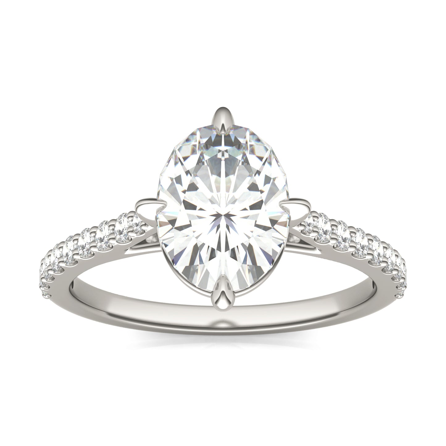 2.36 CTW DEW Oval Forever One Moissanite Compass Prong Engagement Ring 14K White Gold