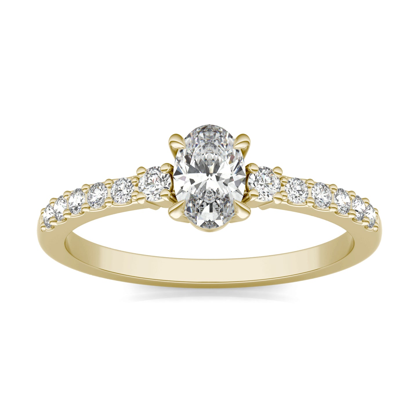 3/4 CTW Oval Caydia Lab Grown Diamond Three Stone Accented Petite Ring 14K Yellow Gold