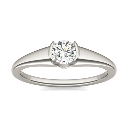 1/3 CTW Round Caydia Lab Grown Diamond Half Bezel Set Solitaire Petite Ring 14K White Gold