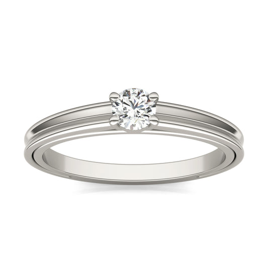 1/5 CTW Round Caydia Lab Grown Diamond Solitaire with Carved Band Petite Ring 14K White Gold