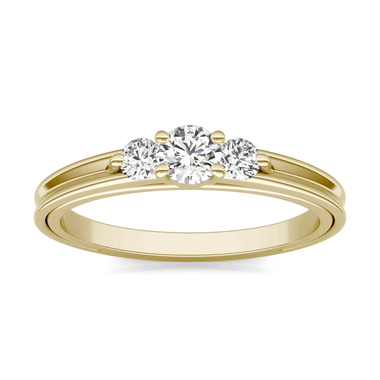 1/3 CTW Round Caydia Lab Grown Diamond Three Stone with Carved Band Petite Ring 14K Yellow Gold