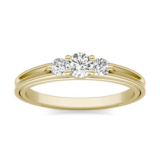1/3 CTW Round Caydia Lab Grown Diamond Three Stone with Carved Band Petite Ring 14K Yellow Gold