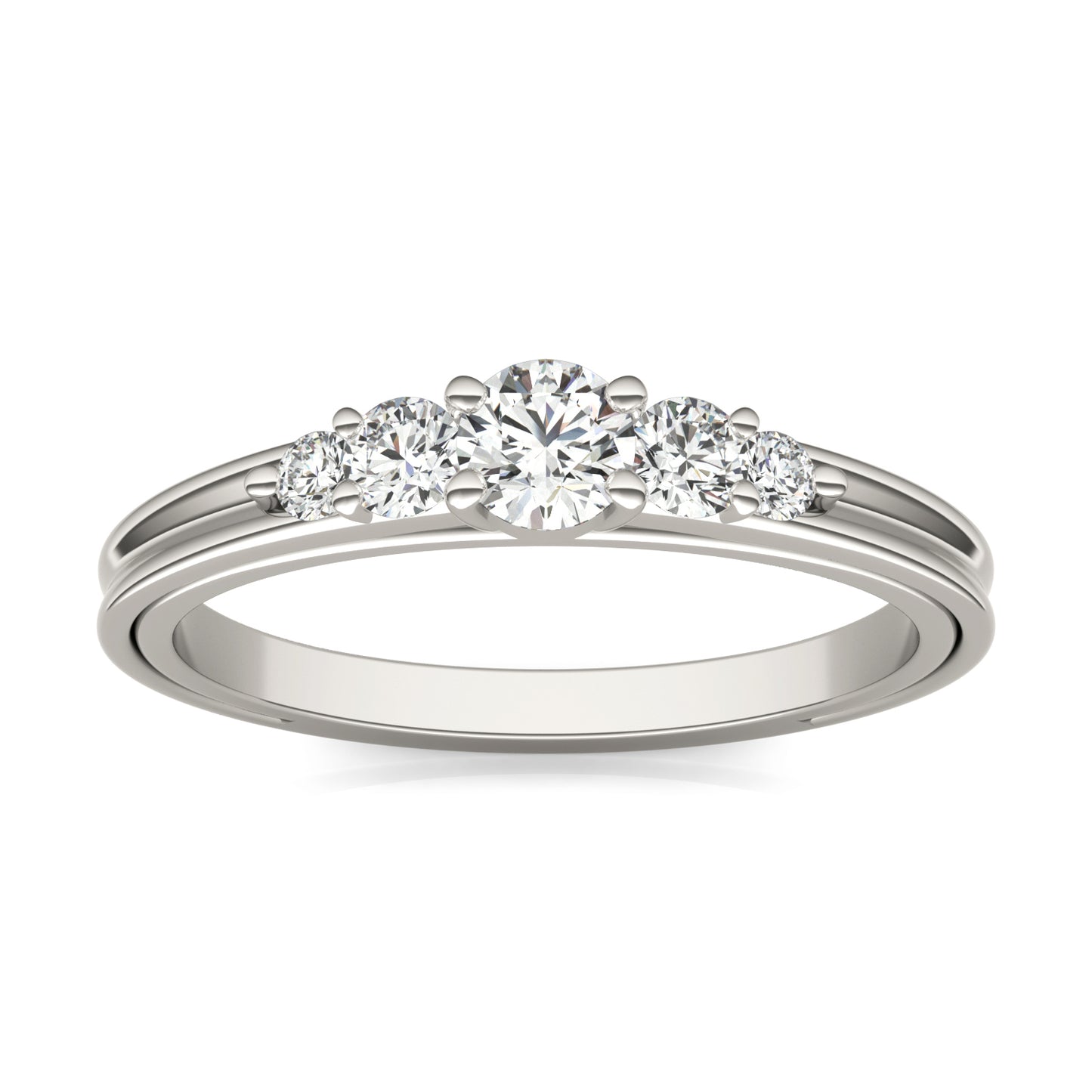 2/5 CTW Round Caydia Lab Grown Diamond Five Stone with Carved Band Petite Ring 14K White Gold