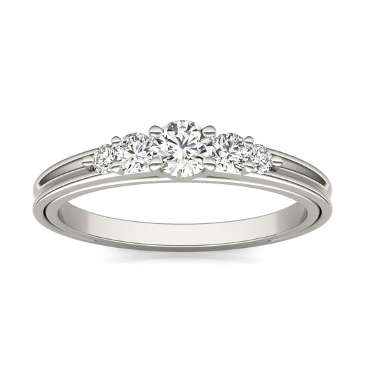 2/5 CTW Round Caydia Lab Grown Diamond Five Stone with Carved Band Petite Ring 14K White Gold