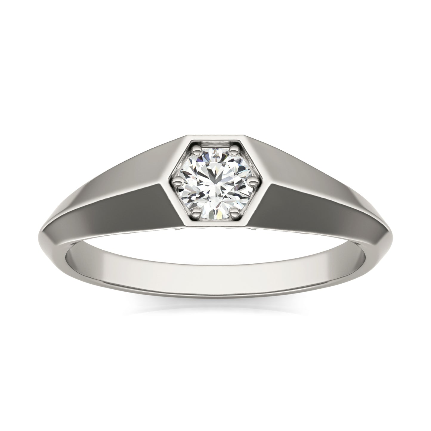 1/4 CTW Round Caydia Lab Grown Diamond Geometric Solitaire Petite Ring 14K White Gold