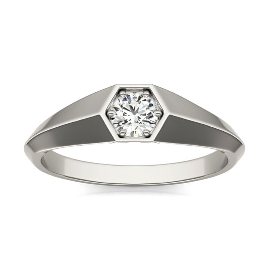 1/4 CTW Round Caydia Lab Grown Diamond Geometric Solitaire Petite Ring 14K White Gold