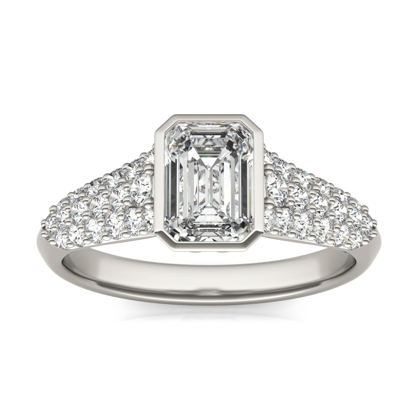 1 1/2 CTW Emerald Caydia Lab Grown Diamond Bezel Pave Engagement Ring 18K White Gold