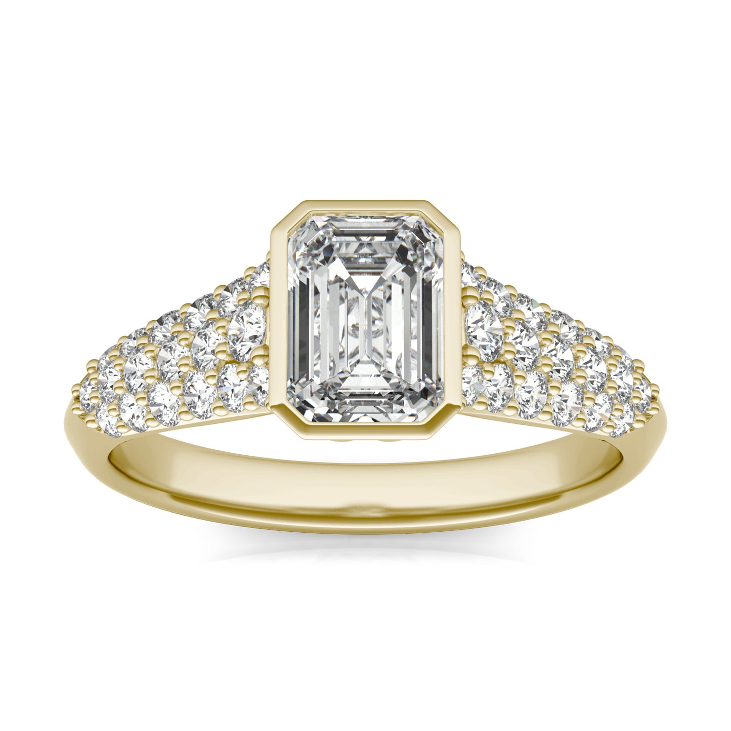 1 1/2 CTW Emerald Caydia Lab Grown Diamond Bezel Pave Engagement Ring 18K Yellow Gold