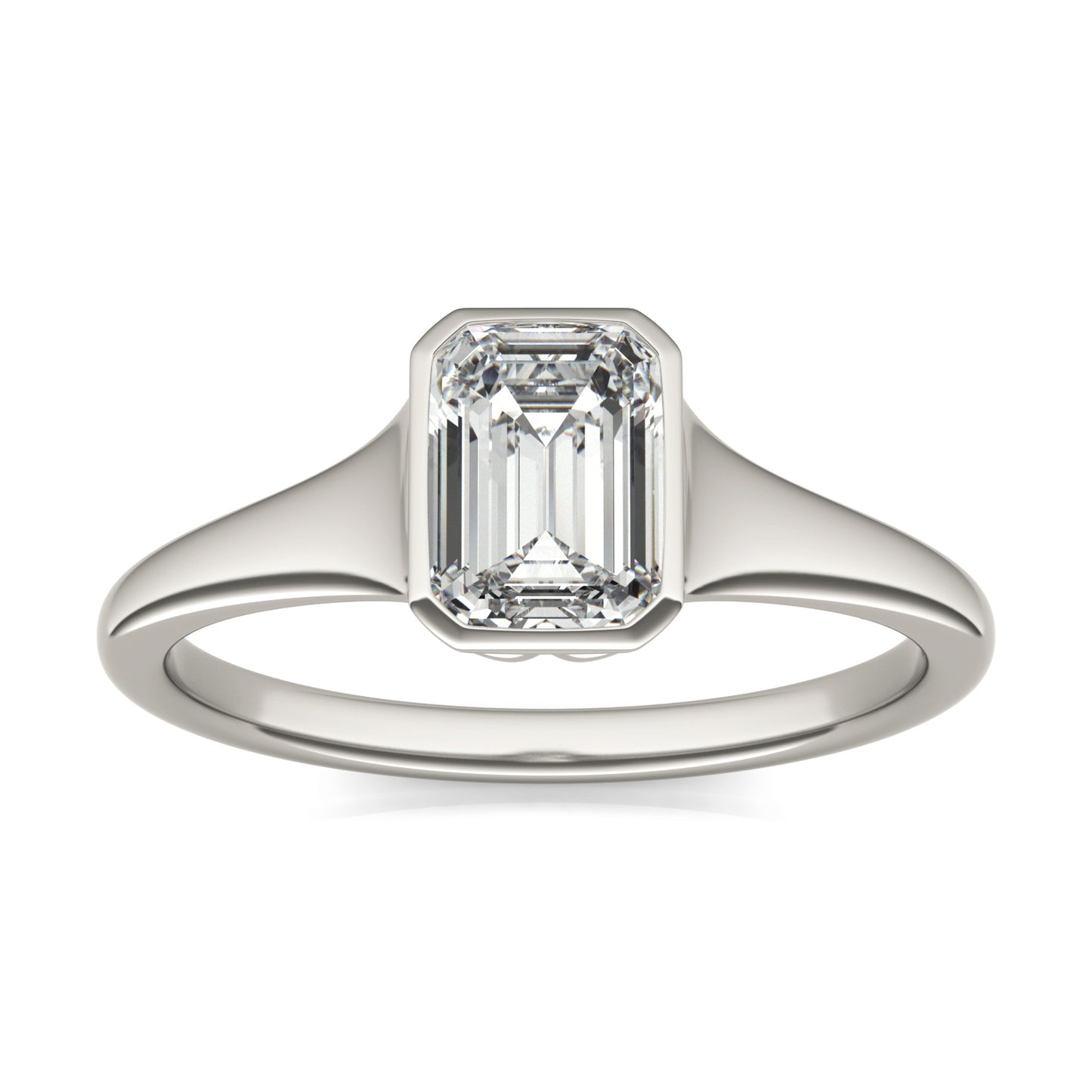 1 CTW Emerald Caydia Lab Grown Diamond Signature Tapered Bezel Solitaire Engagement Ring 18K White Gold