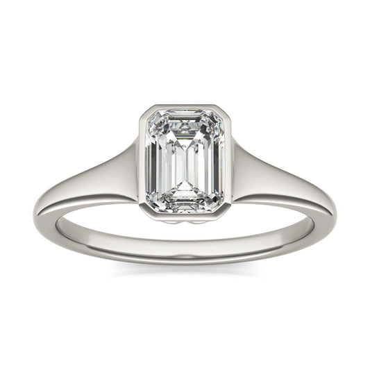 1 CTW Emerald Caydia Lab Grown Diamond Signature Tapered Bezel Solitaire Engagement Ring 18K White Gold
