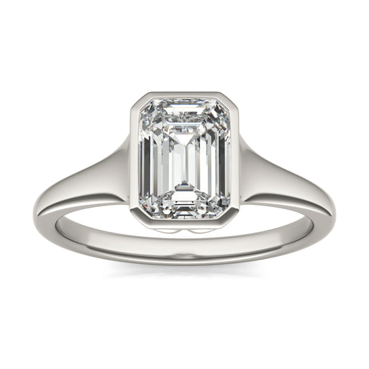 1 1/2 CTW Emerald Caydia Lab Grown Diamond Signature Tapered Bezel Solitaire Engagement Ring 18K White Gold