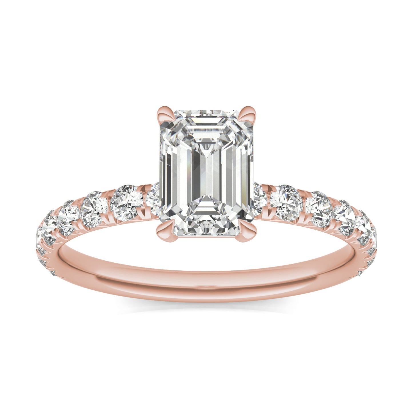 1 1/2 CTW Emerald Caydia Lab Grown Diamond Side Stone Engagement Ring 14K Rose Gold