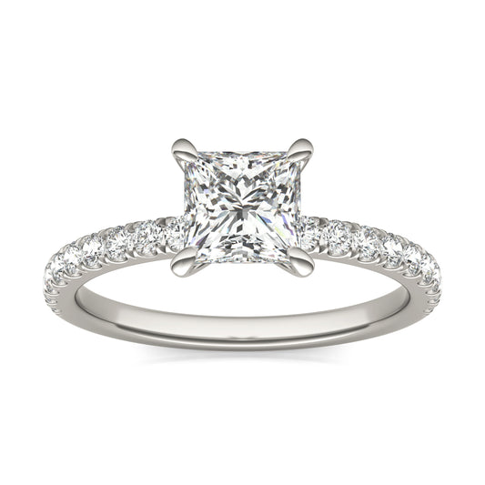 1 1/3 CTW Princess Caydia Lab Grown Diamond Side Stone Engagement Ring 14K White Gold