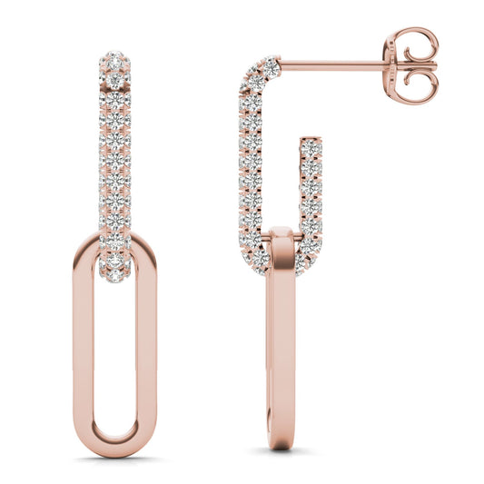 5/8 CTW Round Caydia Lab Grown Diamond Accented Chain Link Drop Earrings 14K Rose Gold