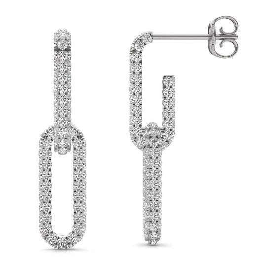 1 1/3 CTW Round Caydia Lab Grown Diamond Pave Chain Link Drop Earrings 14K White Gold