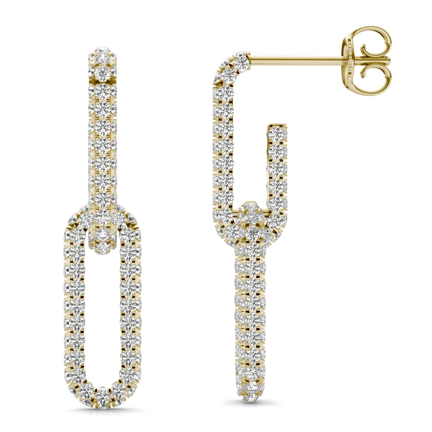 1 1/3 CTW Round Caydia Lab Grown Diamond Pave Chain Link Drop Earrings 14K Yellow Gold