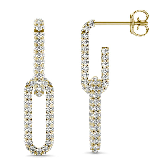 1 1/3 CTW Round Caydia Lab Grown Diamond Pave Chain Link Drop Earrings 14K Yellow Gold