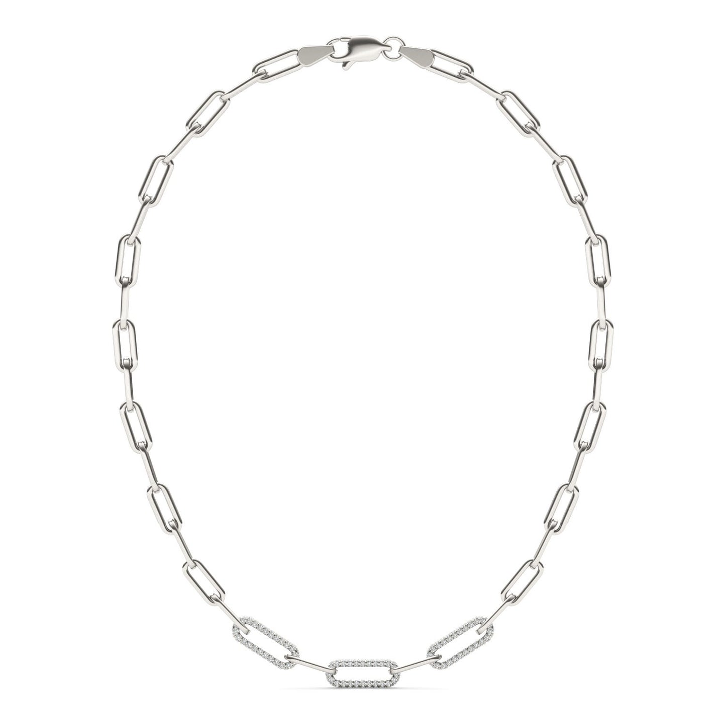 1 1/6 CTW Round Caydia Lab Grown Diamond 18in Alternating Chain Link Necklace 14K White Gold