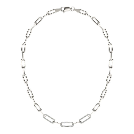 1 1/6 CTW Round Caydia Lab Grown Diamond 18in Alternating Chain Link Necklace 14K White Gold