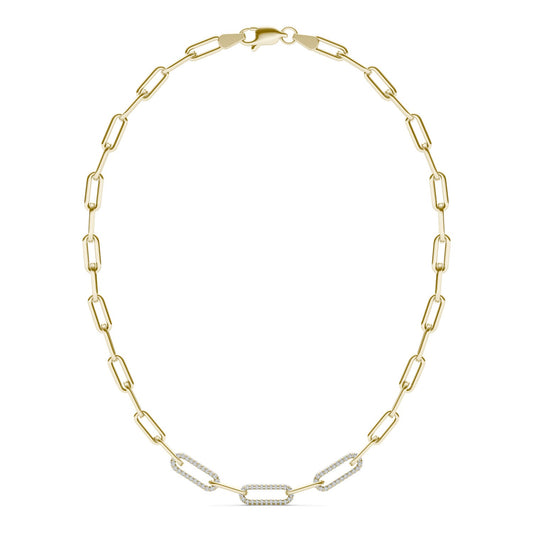 1 1/6 CTW Round Caydia Lab Grown Diamond 18in Alternating Chain Link Necklace 14K Yellow Gold