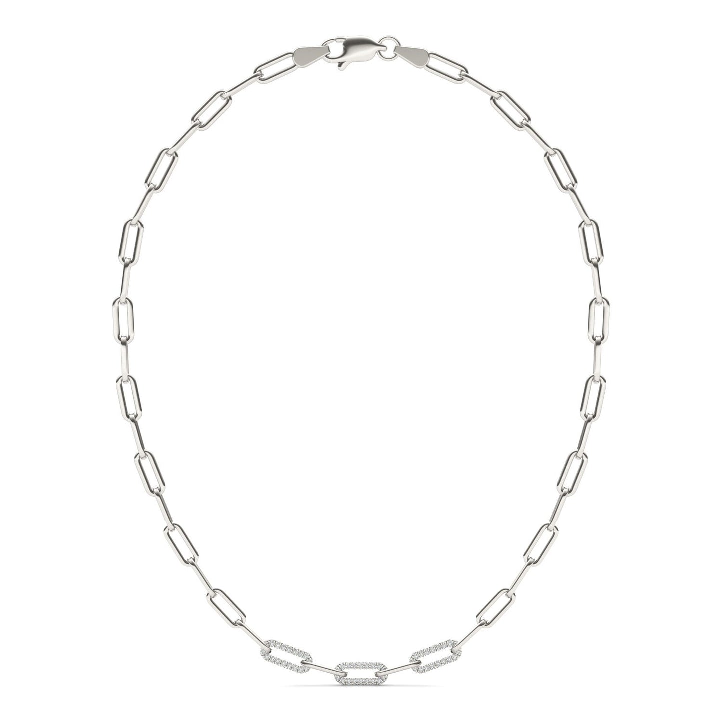 7/8 CTW Round Caydia Lab Grown Diamond 36in Alternating Chain Link Necklace 14K White Gold