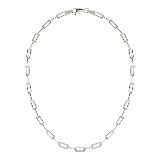 7/8 CTW Round Caydia Lab Grown Diamond 36in Alternating Chain Link Necklace 14K White Gold