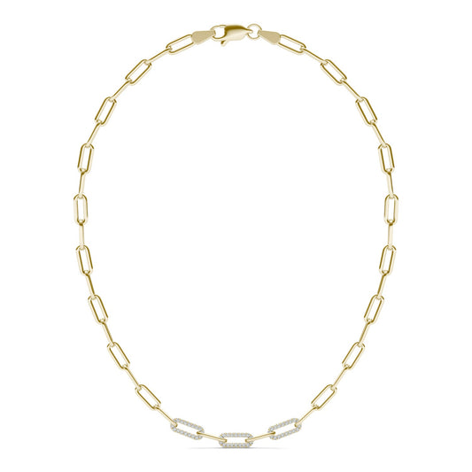 7/8 CTW Round Caydia Lab Grown Diamond 36in Alternating Chain Link Necklace 14K Yellow Gold