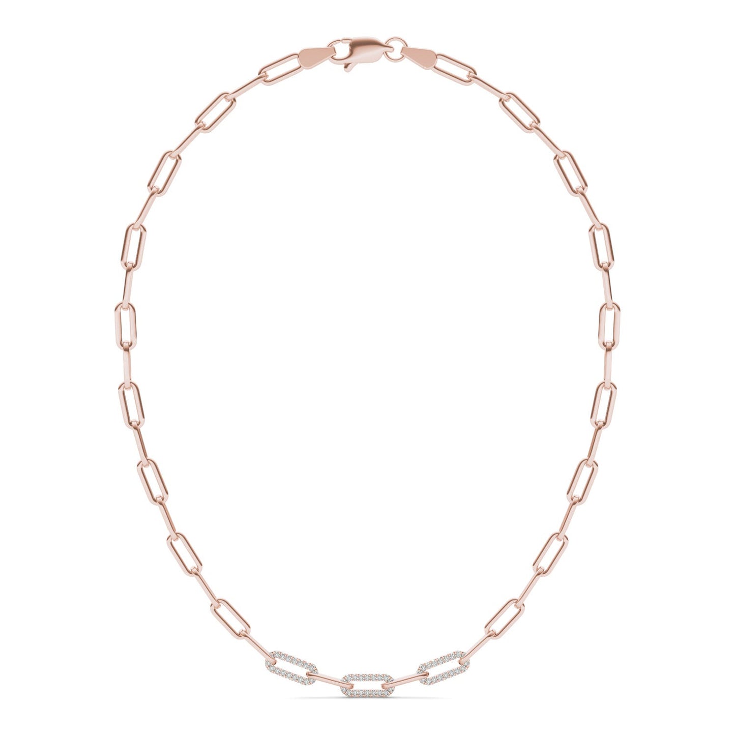 7/8 CTW Round Caydia Lab Grown Diamond 36in Alternating Chain Link Necklace 14K Rose Gold