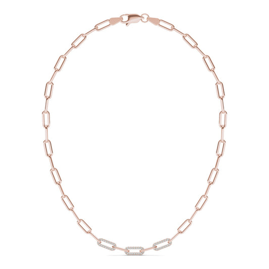 7/8 CTW Round Caydia Lab Grown Diamond 36in Alternating Chain Link Necklace 14K Rose Gold
