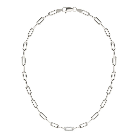 1/4 CTW Round Caydia Lab Grown Diamond 18in Pave Chain Link Necklace 14K White Gold