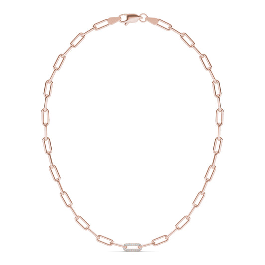 1/4 CTW Round Caydia Lab Grown Diamond 18in Pave Chain Link Necklace 14K Rose Gold Stone Color F