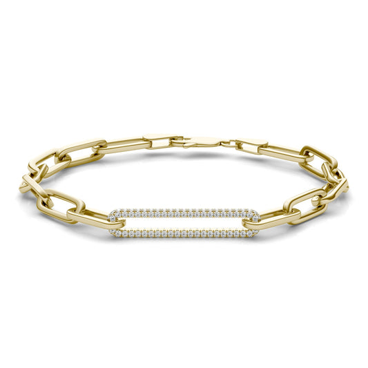 3/4 CTW Round Caydia Lab Grown Diamond Accented Pave Chain Link Bracelet 14K Yellow Gold