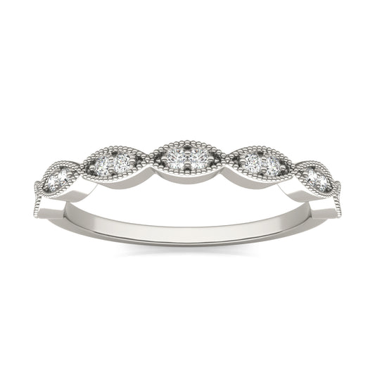 1/8 CTW Round Caydia Lab Grown Diamond Milgrain Shared Prong Band Ring 14K White Gold