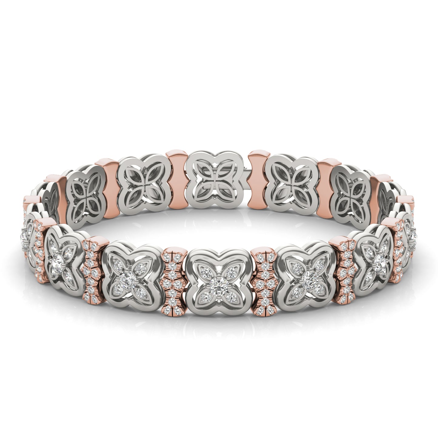 3 7/8 CTW Round Caydia Lab Grown Diamond Signature Tennis Bracelet 14K Two-Tone White & Rose Gold