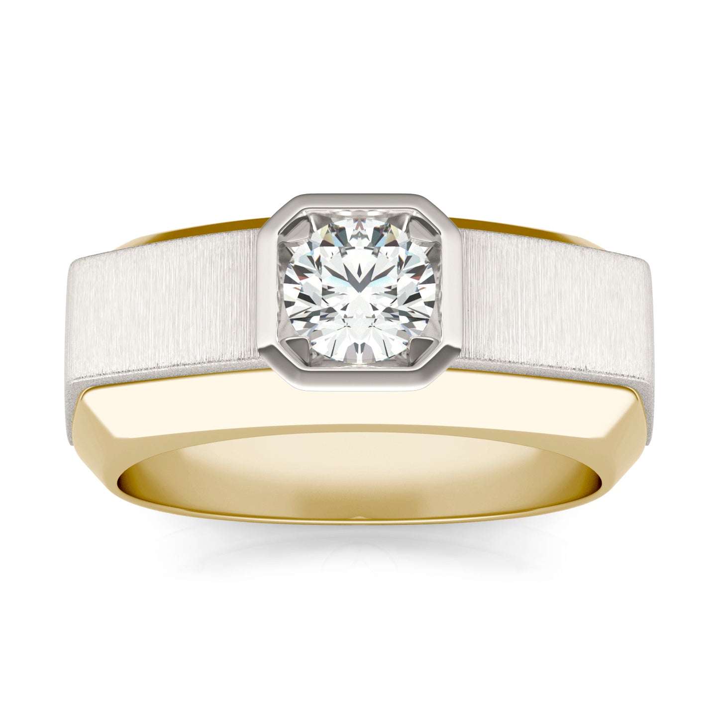 1/2 CTW Round Caydia Lab Grown Diamond Signature Classic Solitaire Mens Ring 14K Two-Tone Yellow & White Gold